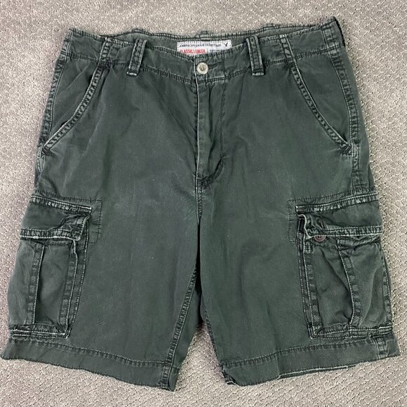 Vtg American Eagle Classic Length Cargo Shorts Mens 38 Black Gray Heavyweight - Picture 1 of 13